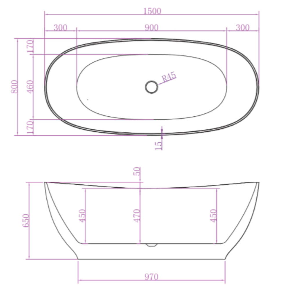 LAYLA Free Standing Bathtub with Non-Overflow (Matte White) 1500/1700mm