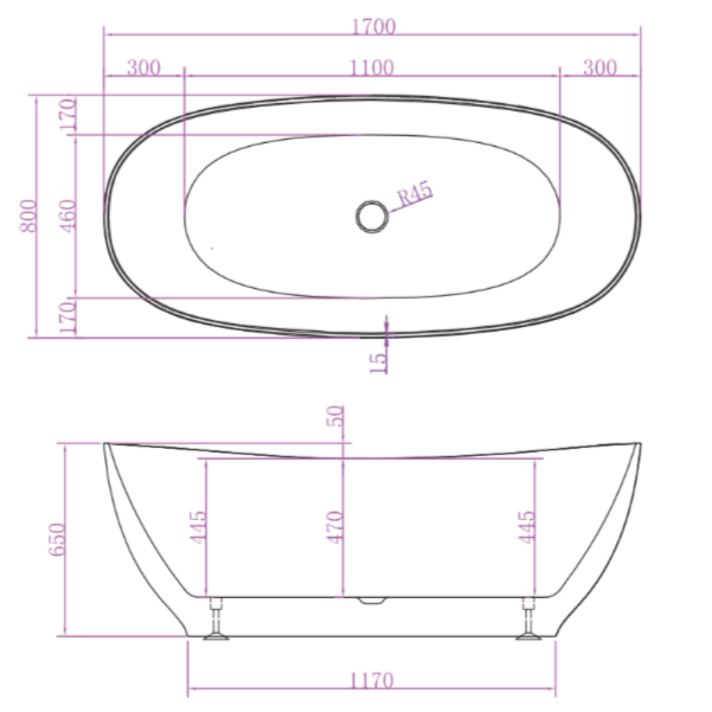 LAYLA Free Standing Bathtub with Non-Overflow (Matte White) 1500/1700mm