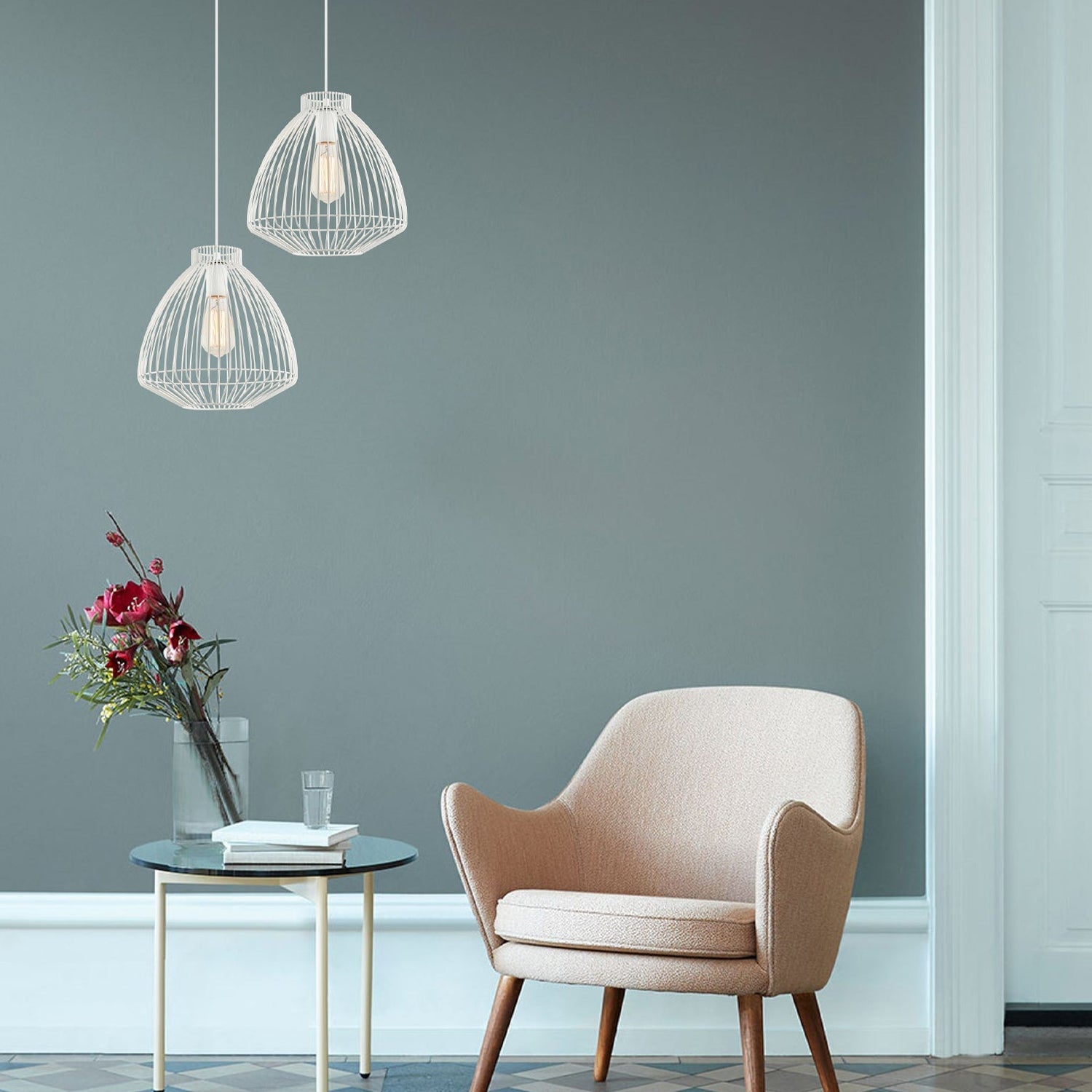 MANU: Modern Interior Cone (Concave) Wire Cage Pendant Lights