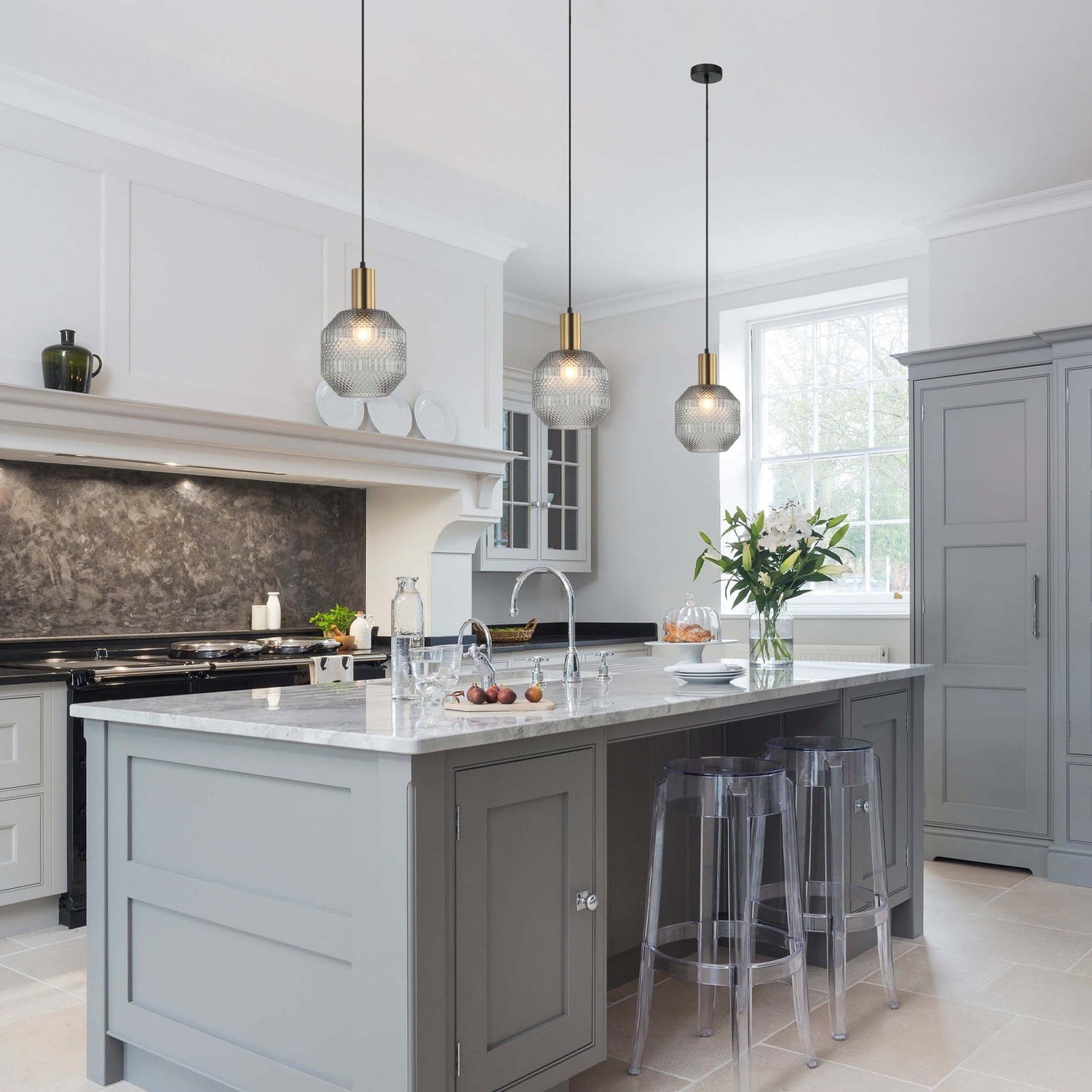 MARACA: Interior Glass Jar With Quadrilateral Segment Pendant Lights