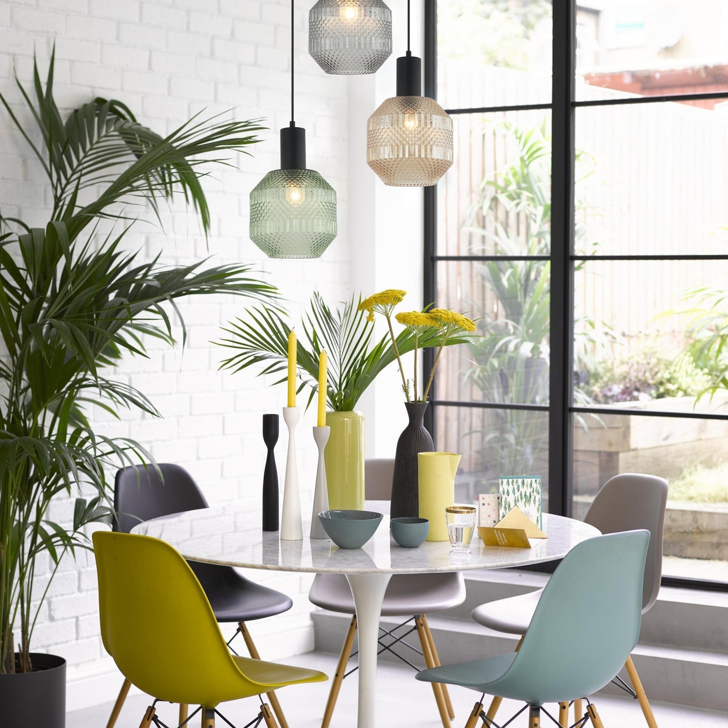 MARACA: Interior Glass Jar With Quadrilateral Segment Pendant Lights