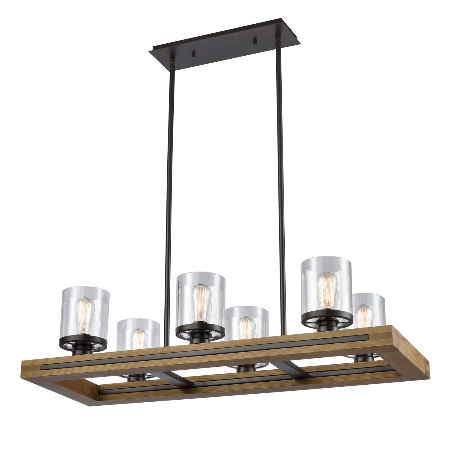METI: Medieval Rustic Rectangular Warm Chestnut Wood Frame Pendant Light