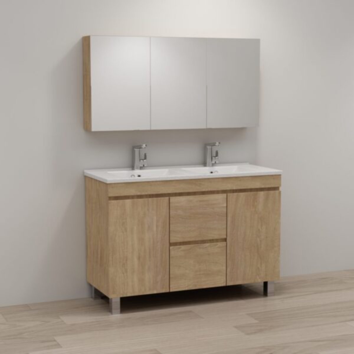 ABS MFL2 Light American Oak Double Bowl Freestanding Vanity 1200mm