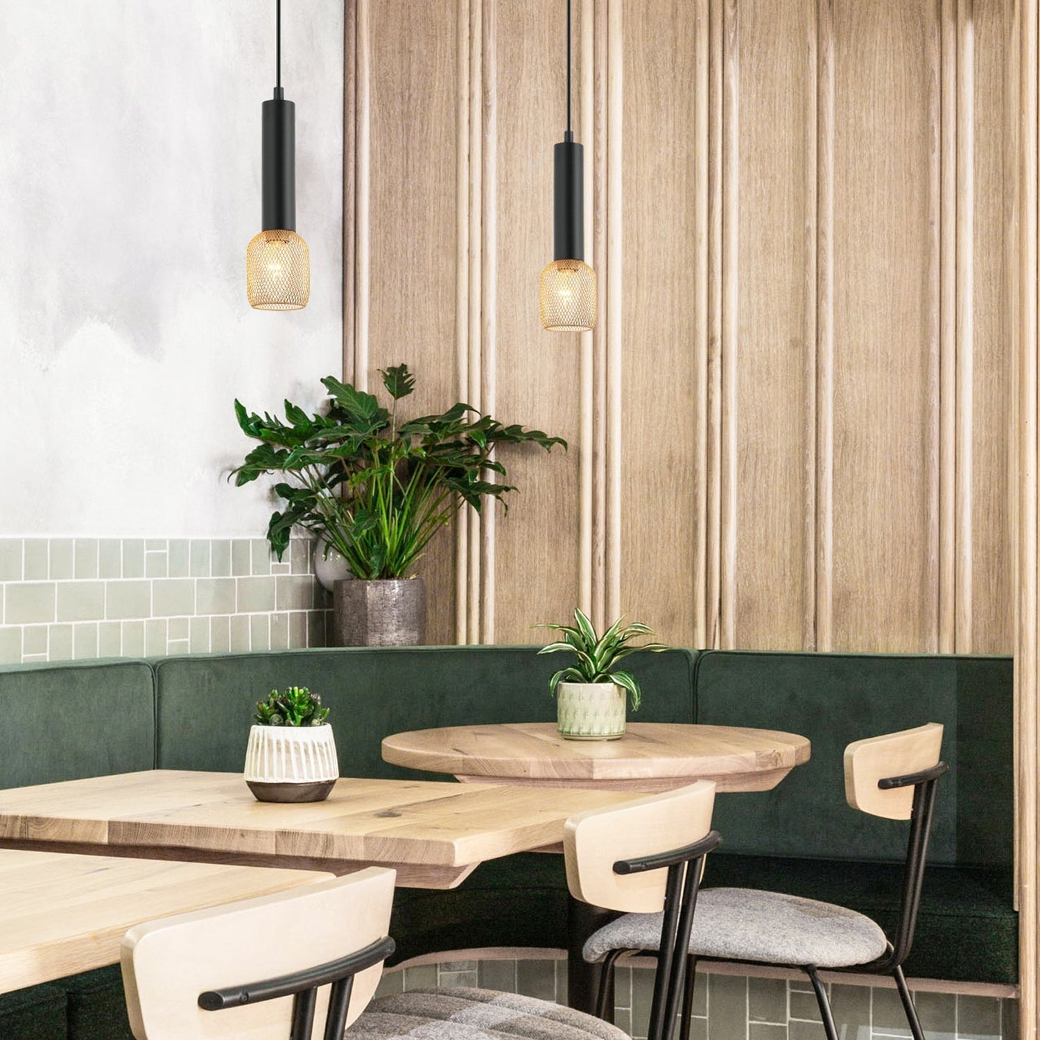 MIKRO: Modern Karaoke Mic Shape Interior Cylinder & Mesh Pendant Lights