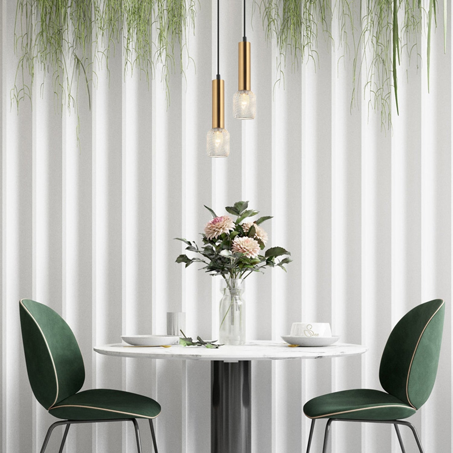 MIKRO: Modern Karaoke Mic Shape Interior Cylinder & Mesh Pendant Lights