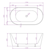 Mia Free Standing Bathtub with Non-Overflow (Matte White) 1500/1700mm