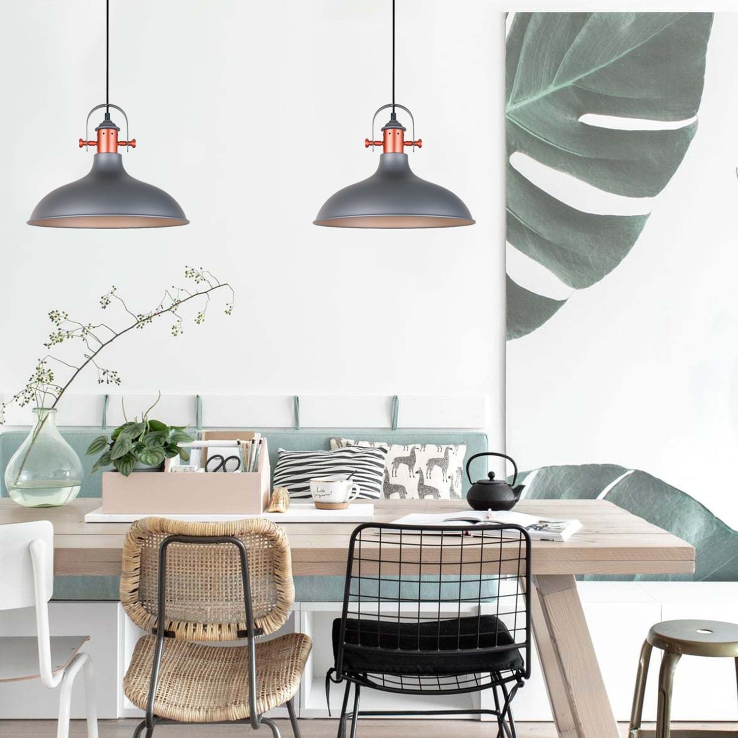 NARVIK: Industrial Scandinavian Dome Shape With Copper Plating Pendant Lights