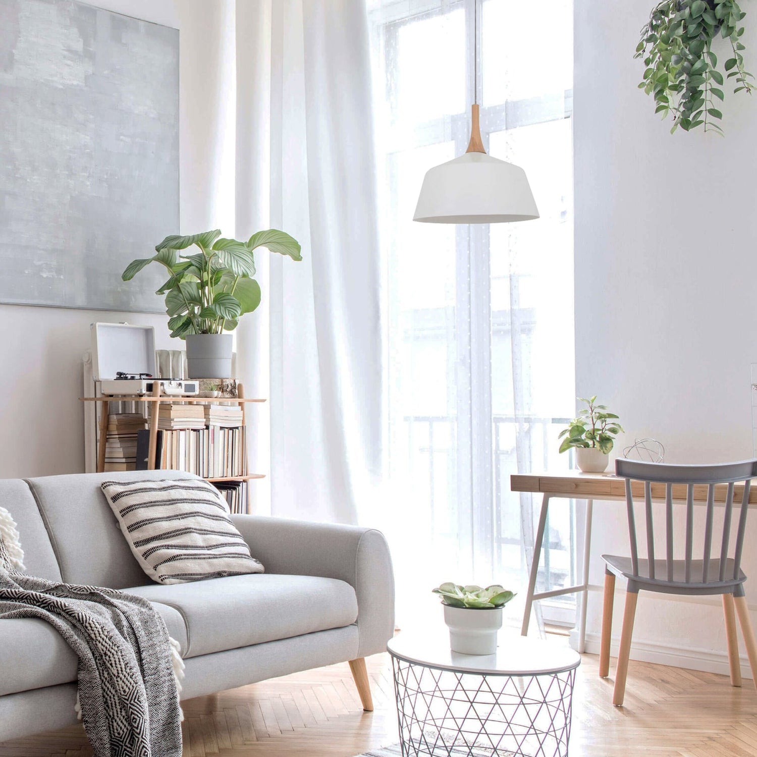 NORDIC: Modern Scandinavian Medium Dome Shape Steel & Wood Pendant Lights