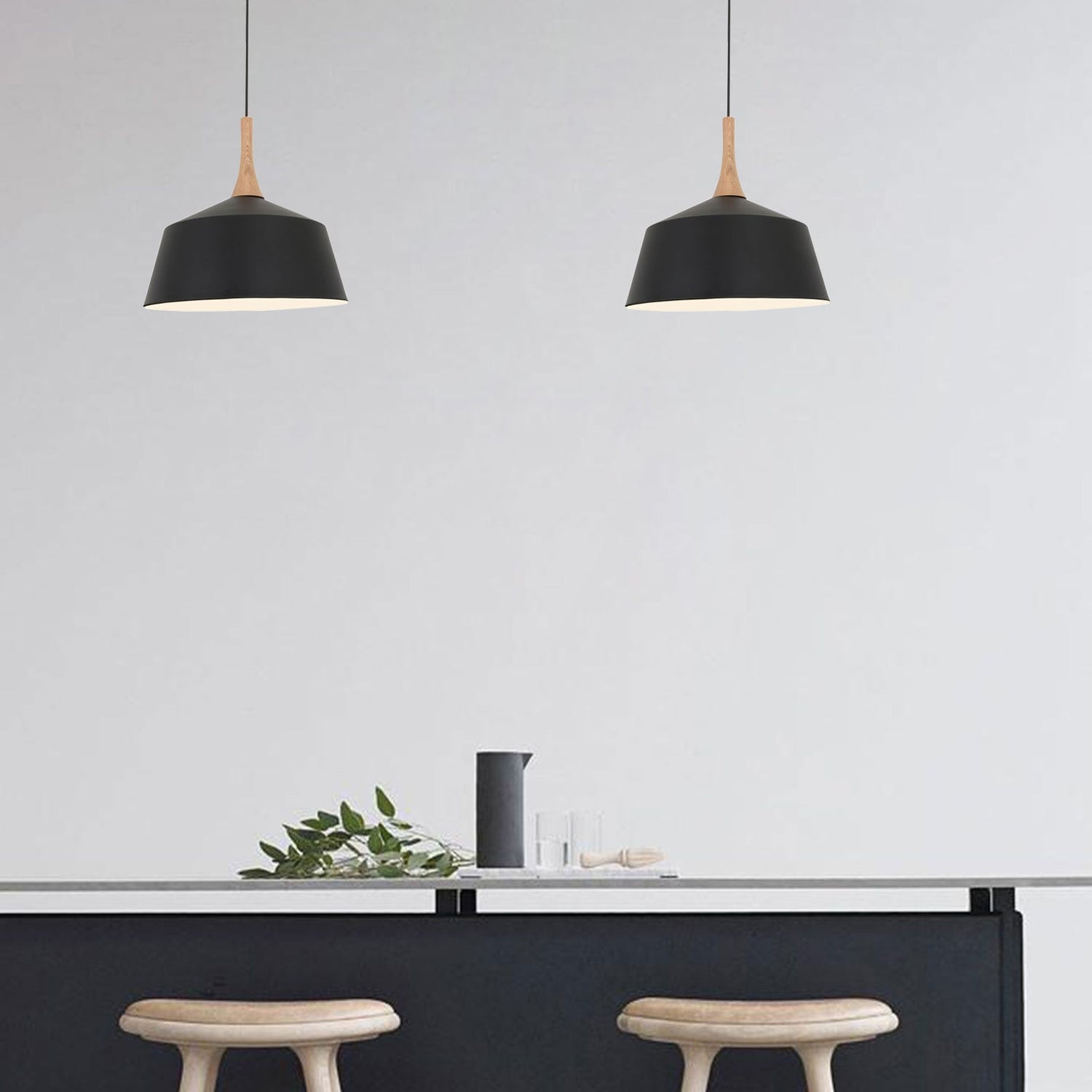 NORDIC: Modern Scandinavian Medium Dome Shape Steel & Wood Pendant Lights