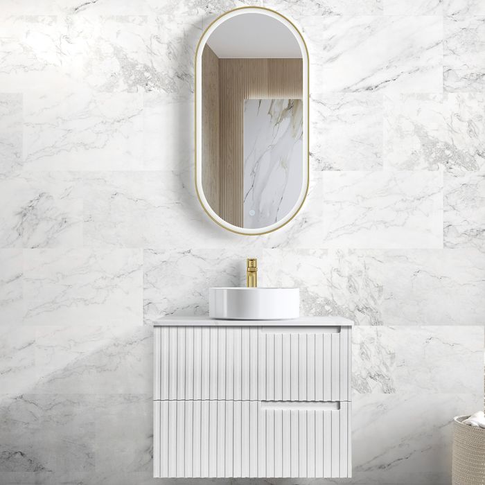Noosa Fluted Wall Hung Vanity 750mm Satin White