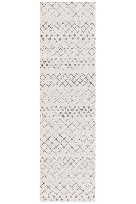 Oasis Selma White Grey Tribal Runner Rug