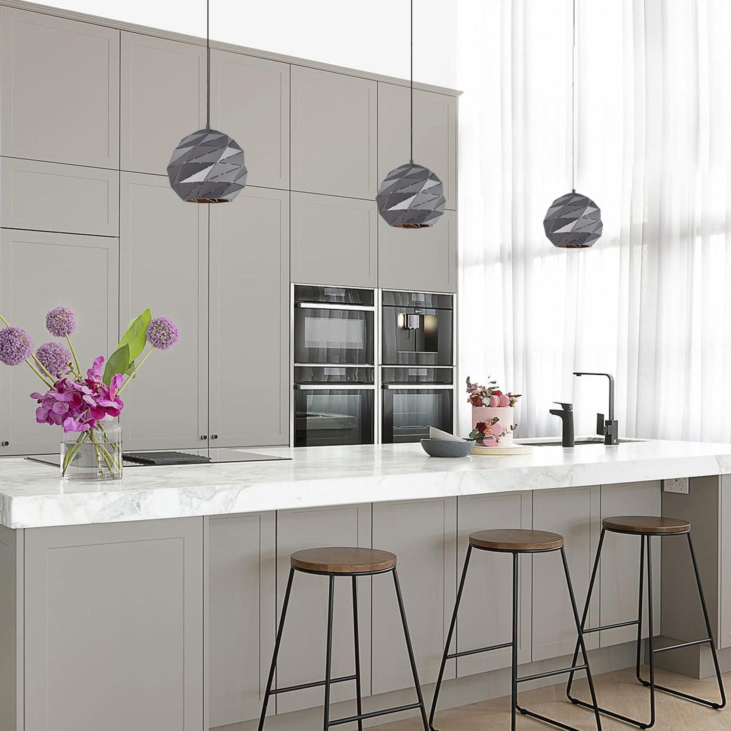 ORIGAMI: Interior Large Dome Carved Iron Origami Style Pendant Lights