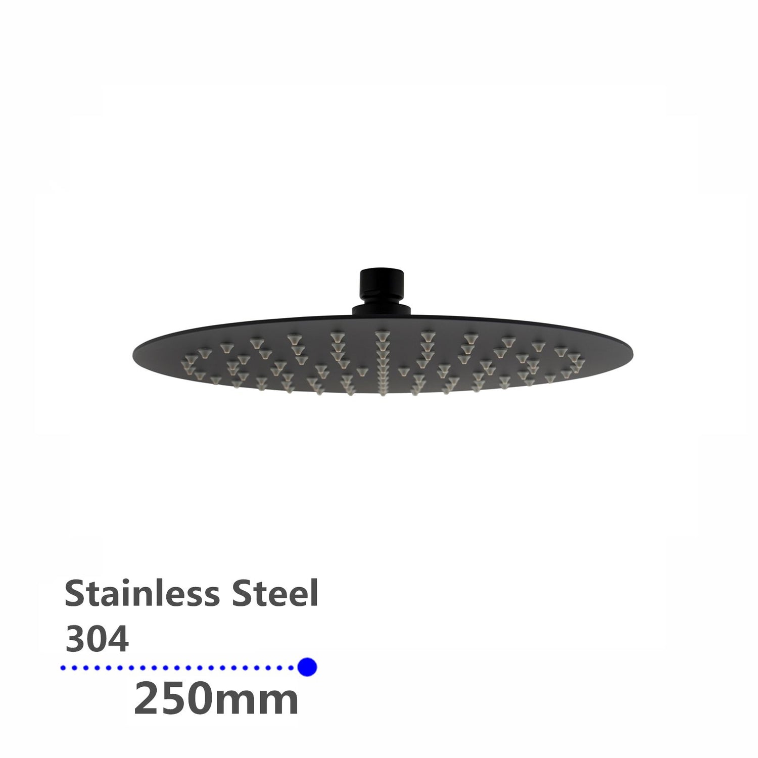 AQU Super Slim Round Rainfall Shower Head 250mm - Black