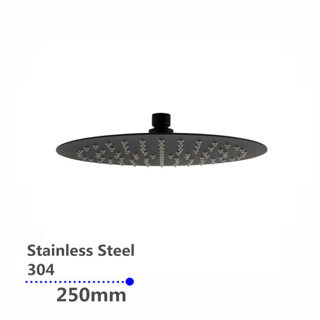 AQU Super Slim Round Rainfall Shower Head 250mm - Black