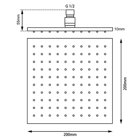 AQU Square ABS Rainfall Shower Head 200mm Discontinued - Black