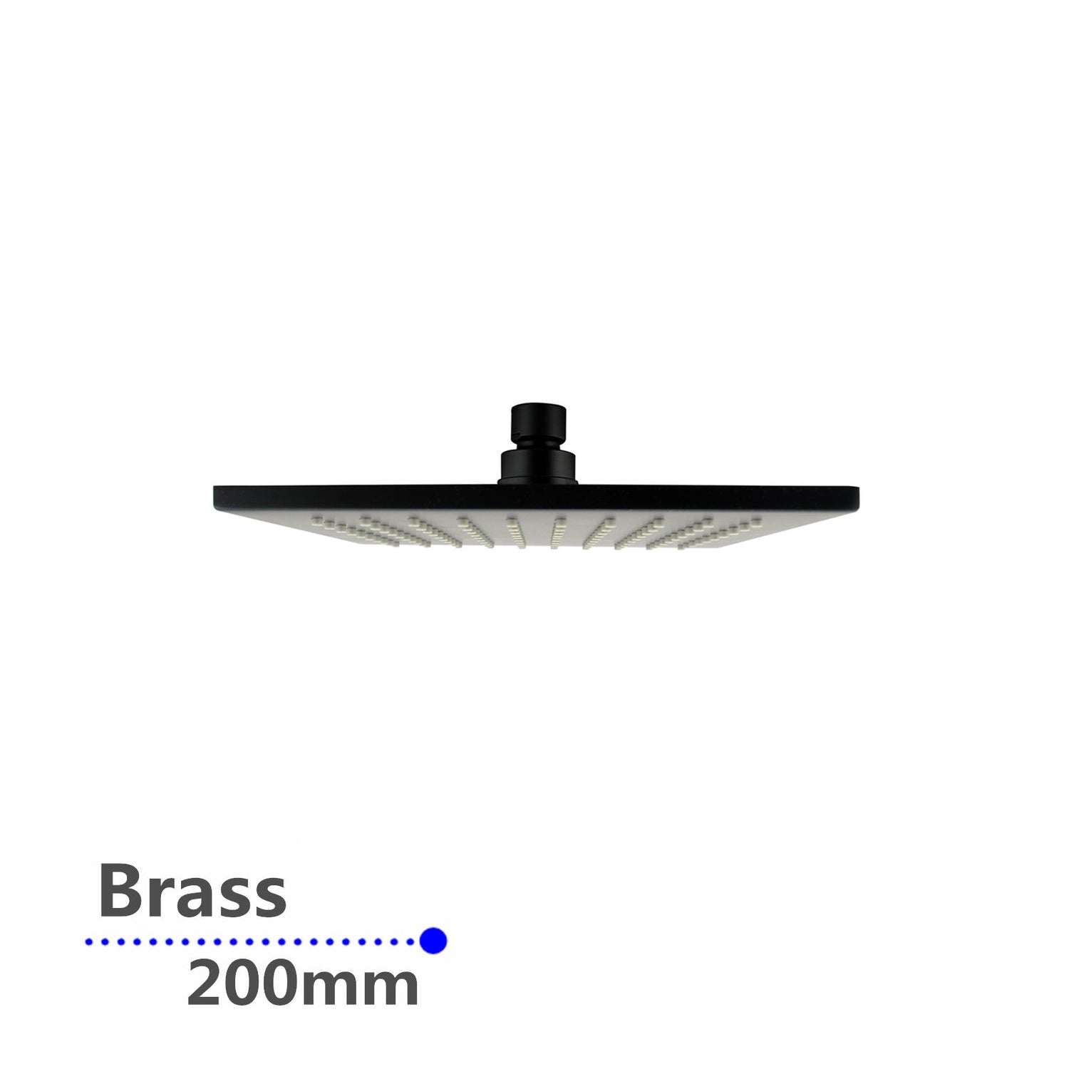 AQU Square Rainfall Brass Shower Head 200mm - Black