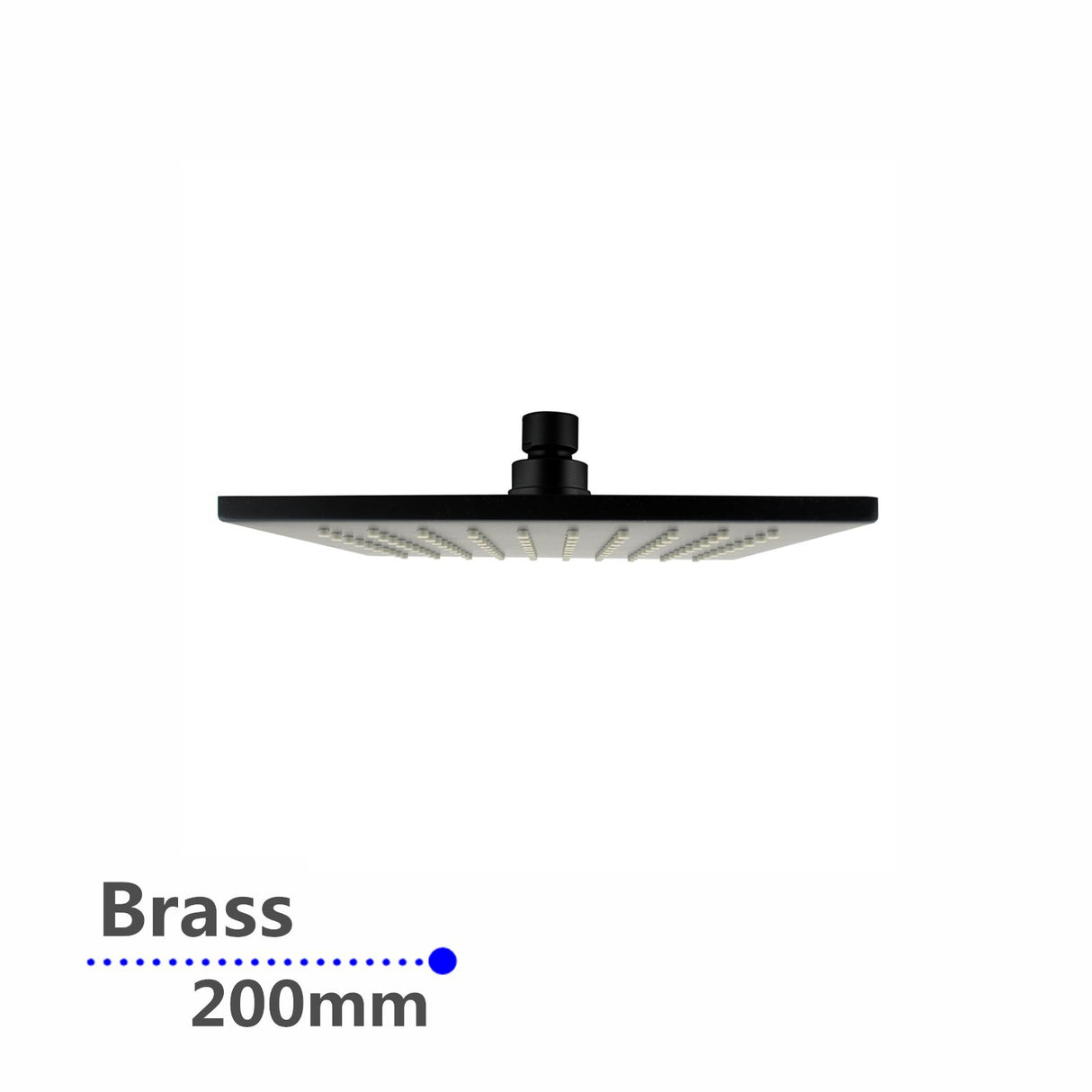 AQU Square Rainfall Brass Shower Head 200mm - Black