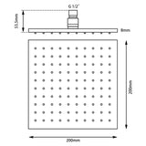 AQU Square Rainfall Brass Shower Head 200mm - Black