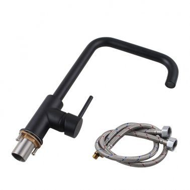 AQU Electroplated Brass Swivel Spout Kitchen Mixer Tap - Matte Black