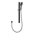 AQU Square Sliding Shower Rail With 3 Mode Handheld Shower Wall Connector Set - Black