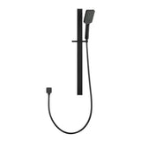 AQU Square Sliding Shower Rail With 3 Mode Handheld Shower Wall Connector Set - Black
