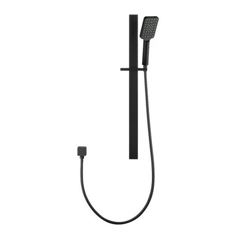 AQU Square Sliding Shower Rail With 3 Mode Handheld Shower Wall Connector Set - Black