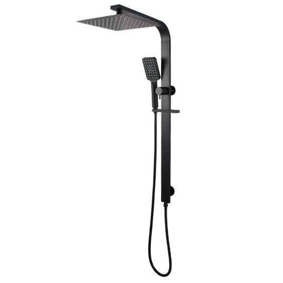 AQU 10'' Square Wide Rail Shower Station Top Water Inlet - Black