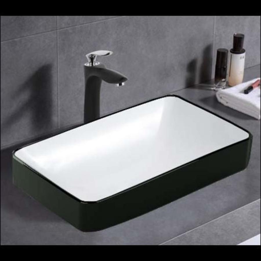Logan Soft Semi Recess Gloss Black & White Basin (Rectangle: 500x 370x140mm)