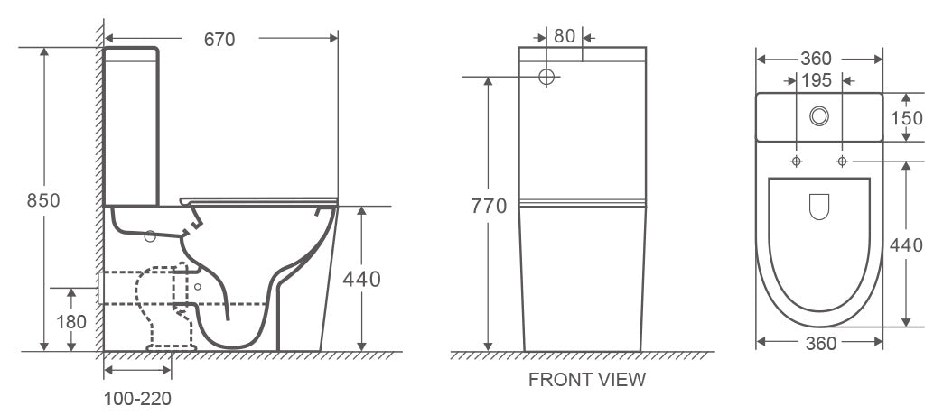PANI Back to Wall Toilet White 670 x 380 x 860mm
