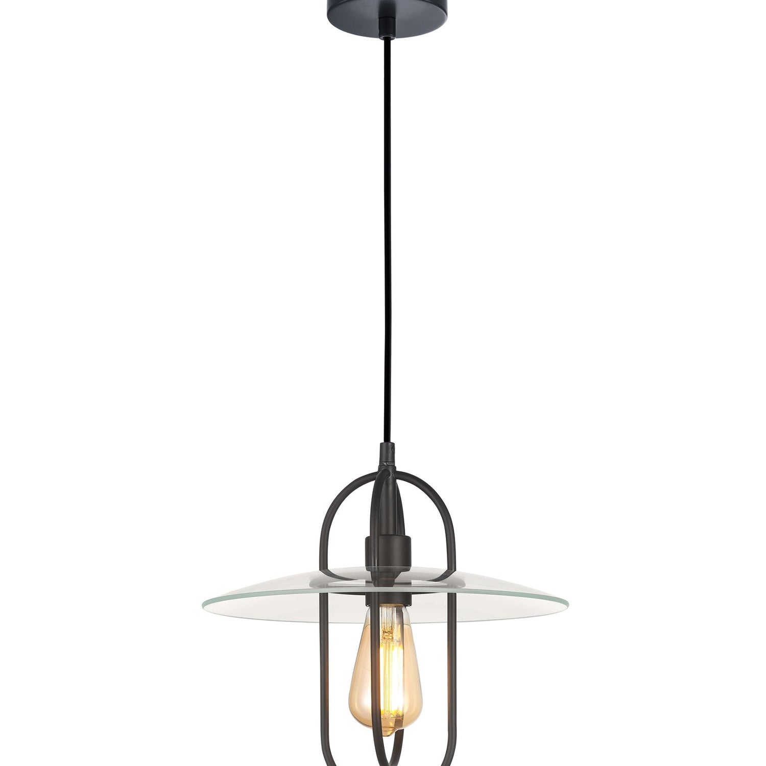 PAPILLON: Interior Oblong Iron with Glass Coolie Pendant Lights