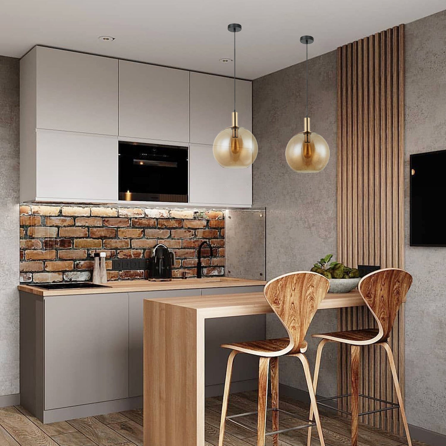 PATERA: Interior Glass with Extended Bronze Highlight Pendant Lights