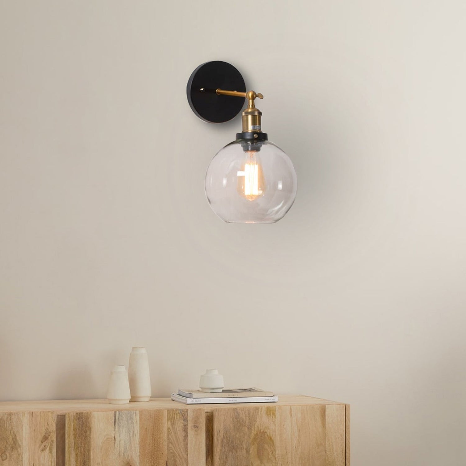PESINI: Interior Swing Arm Glass with Antique Brass/ Chrome Highlight Wall Lights