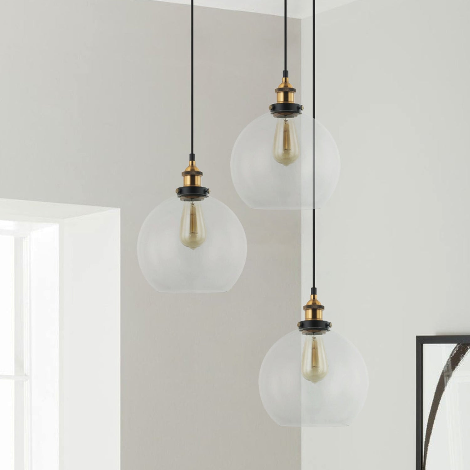PESINI: Interior Wine Glass with Antique Brass/ Chrome Highlight Pendant Lights