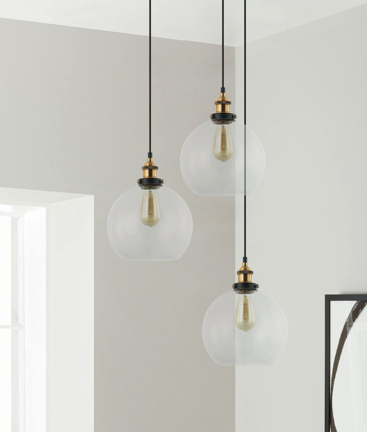 PESINI: Interior Wine Glass with Antique Brass/ Chrome Highlight Pendant Lights