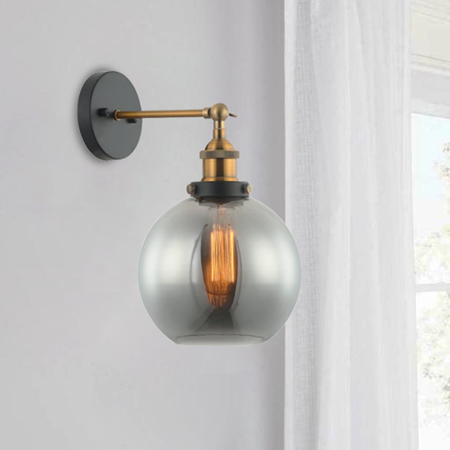 PESINI: Interior Swing Arm Glass with Antique Brass/ Chrome Highlight Wall Lights