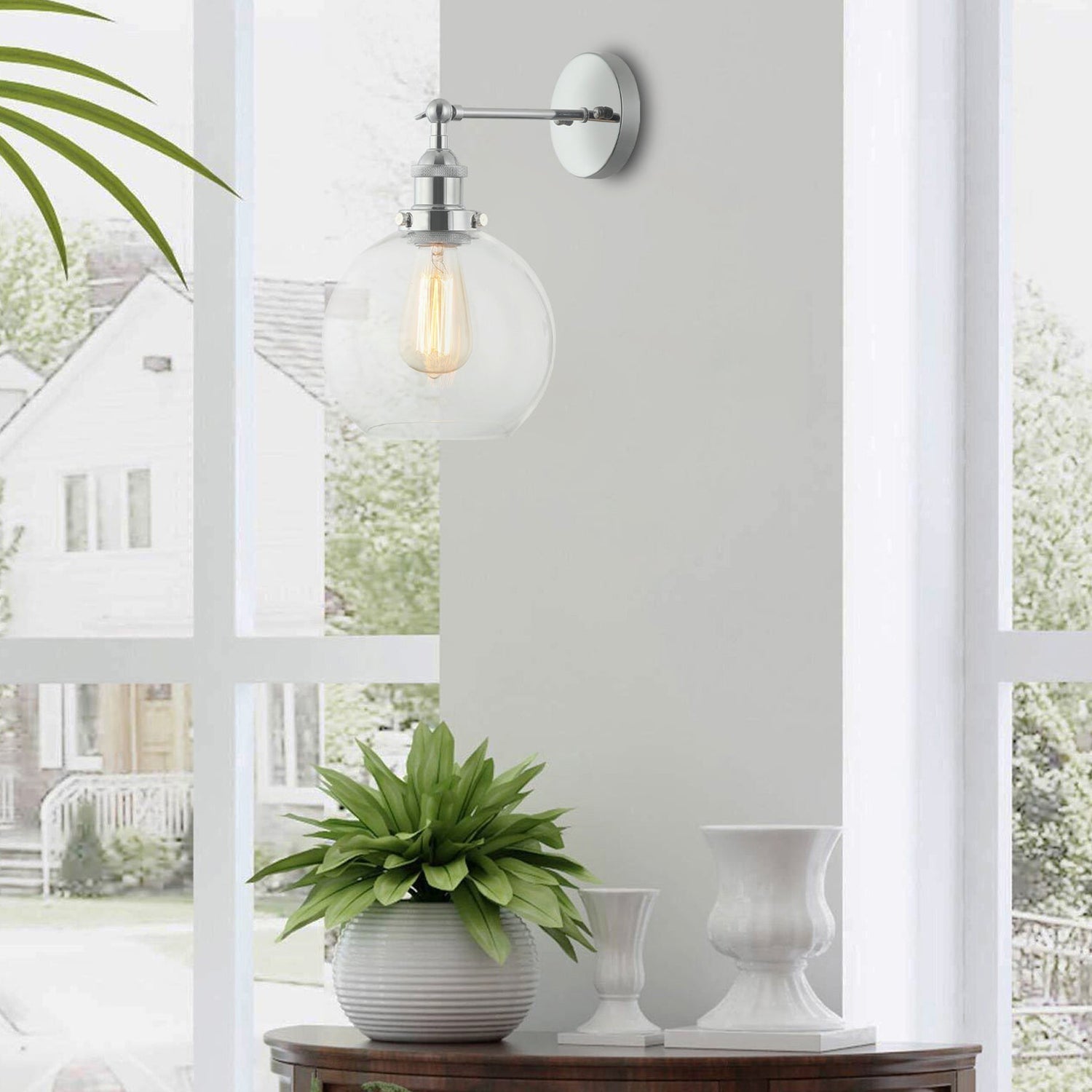PESINI: Interior Swing Arm Glass with Antique Brass/ Chrome Highlight Wall Lights