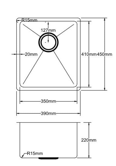 POS Stainless Steel Kitchen Sink 390x450x220