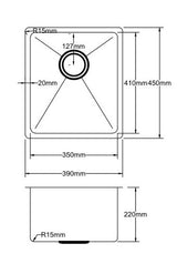 POS Stainless Steel Kitchen Sink 390x450x220