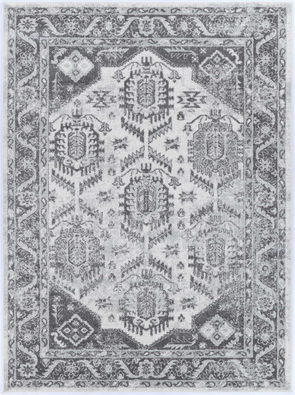 Ligures  White Grey Traditional Rug