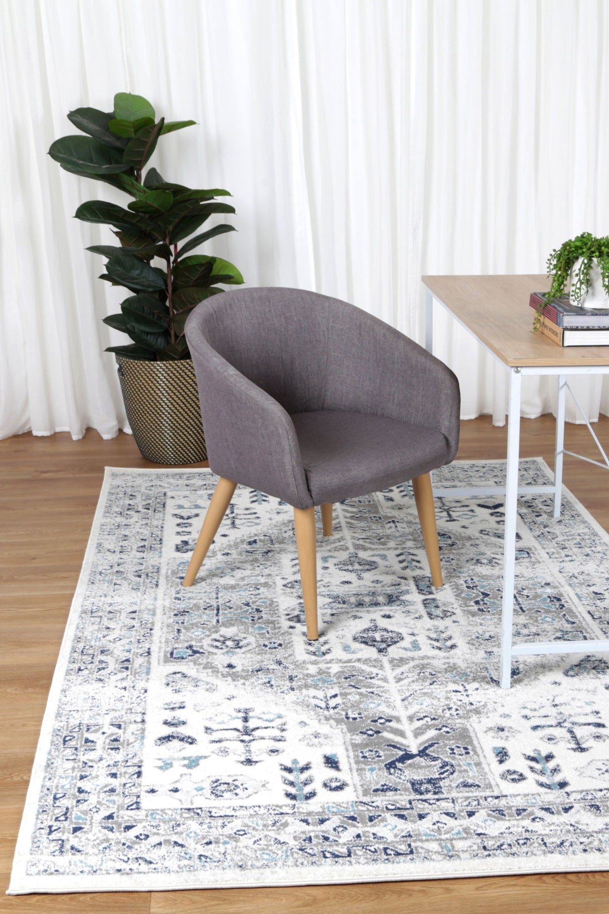 Ligures  Cream Blue Traditional Rug