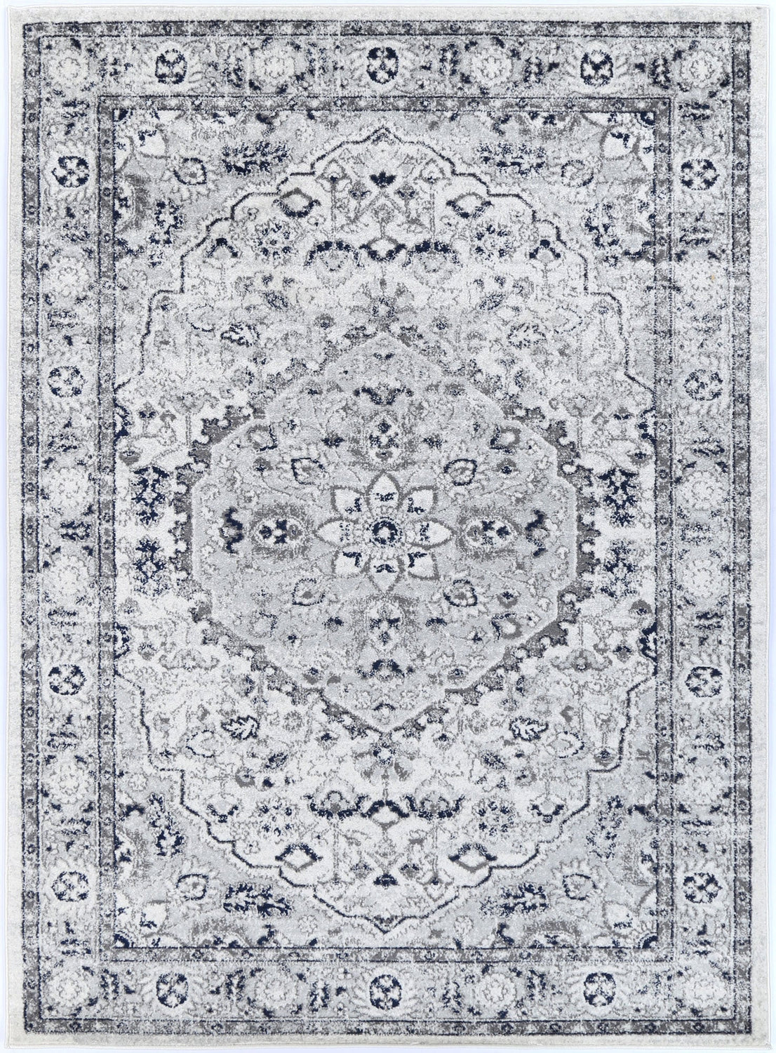 Ligures  Cream Navy Floral Rug