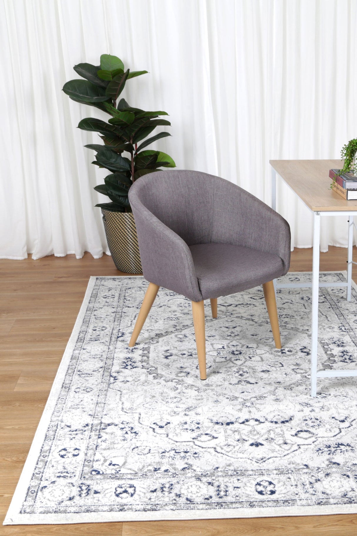 Ligures  Cream Navy Floral Rug