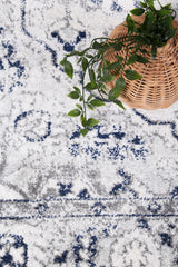 Ligures  Cream Navy Floral Rug
