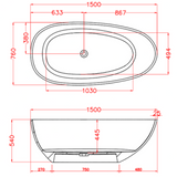 Transparent Midnight Black Petii Egg shape Freestanding Bathtub with No-Overflow - 1500/1700