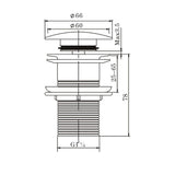 Pop Up Waste With Non Overflow - Brushed Gun Metal Technical Drawing