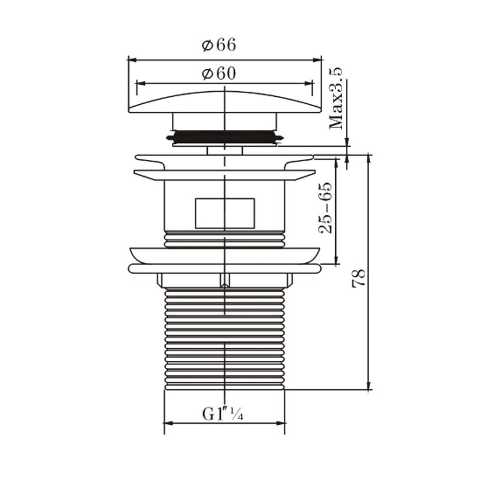 Pop Up Waste With Overflow - Brushed Gun Metal Technical Drawing