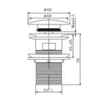 Pop Up Waste With Overflow - Brushed Gun Metal Technical Drawing