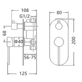 ROUL Shower/Wall Mixer with Diverter - Black & Rose Gold Technical Drawing