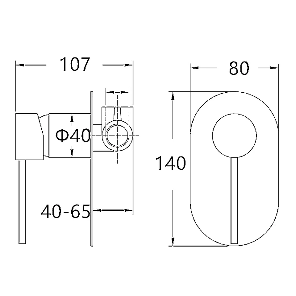 ROUL Shower/Wall Mixer - Brushed Gun Metal Technical Drawing