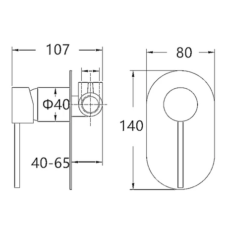 ROUL Shower/Wall Mixer - Brushed Gun Metal Technical Drawing